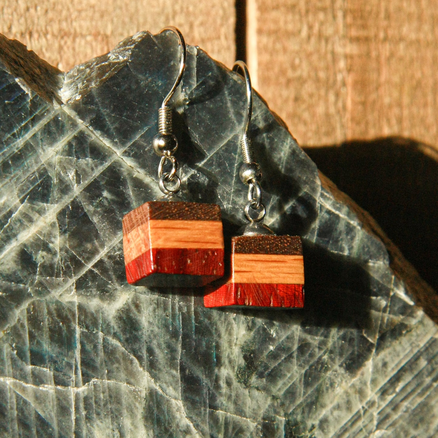 Walnut, Oak & Purple Heart Earrings