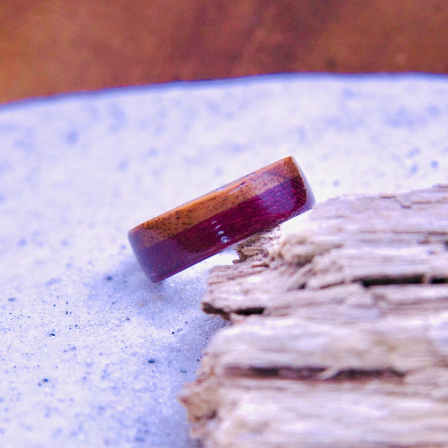 Purple Heart & Walnut Wood Ring Size 8.5