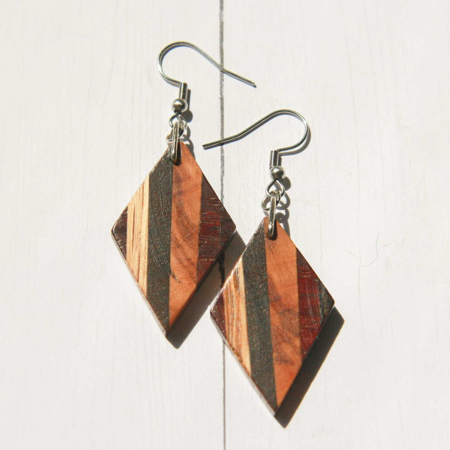 Hickory, Purple Heart, Ebony, Olive Wood & Padauk Earrings