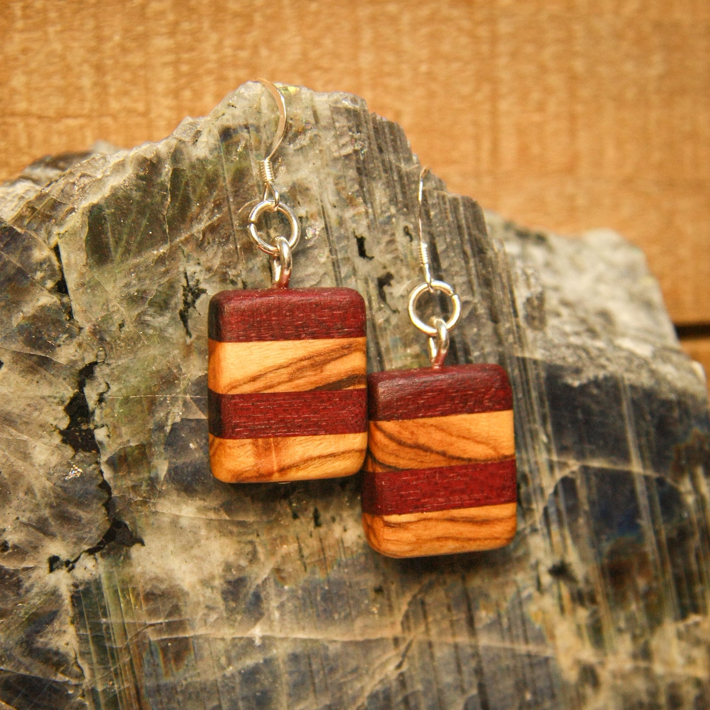 Purple heart & Olivewood Striped Earrings