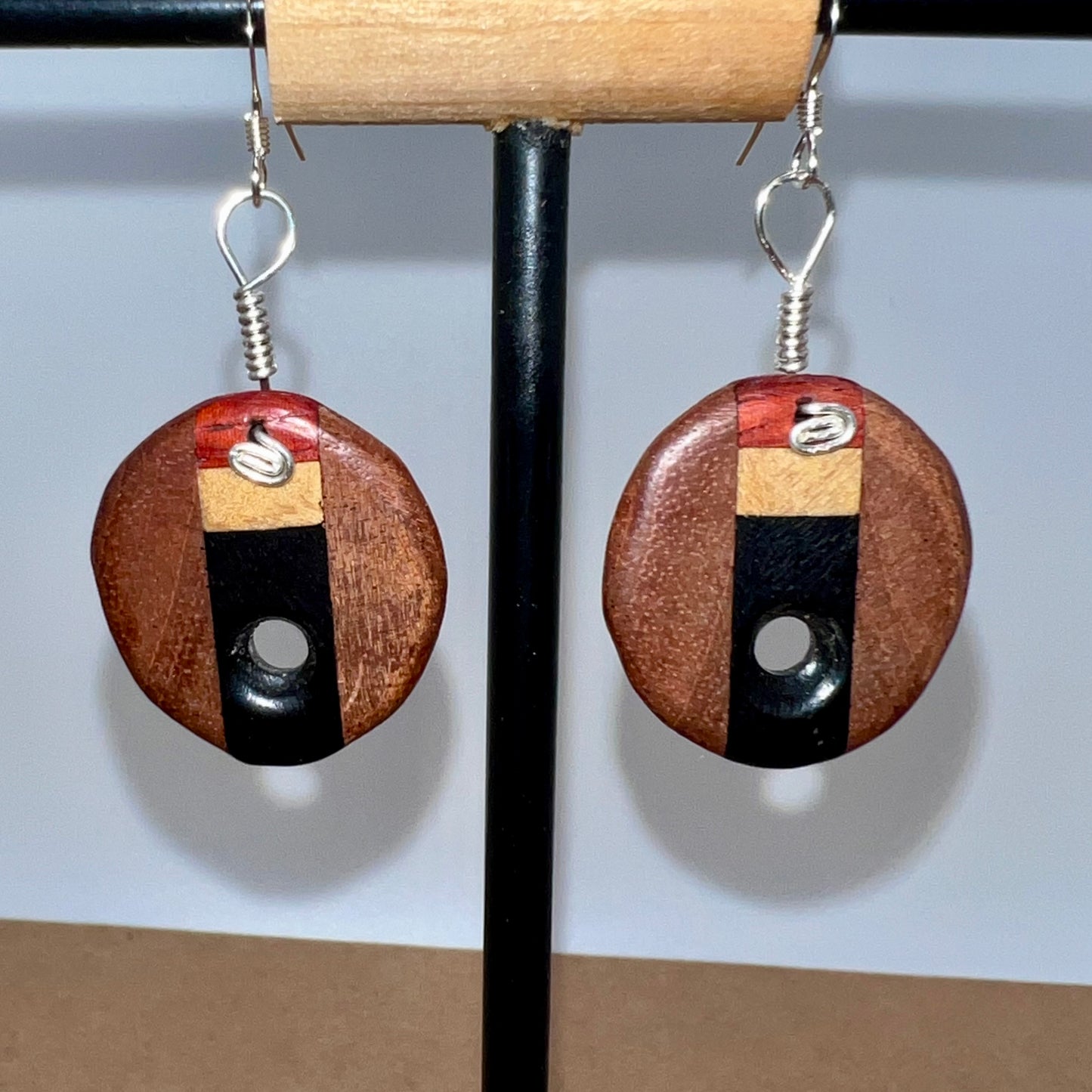 Redwood, Padauk, Yellow Heart & Ebony Wood Earrings