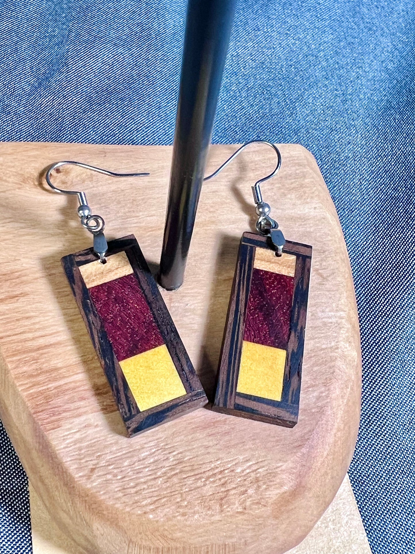 Olive Wood, Padauk, Yellow Heart & Wenge Wood Wood Earrings