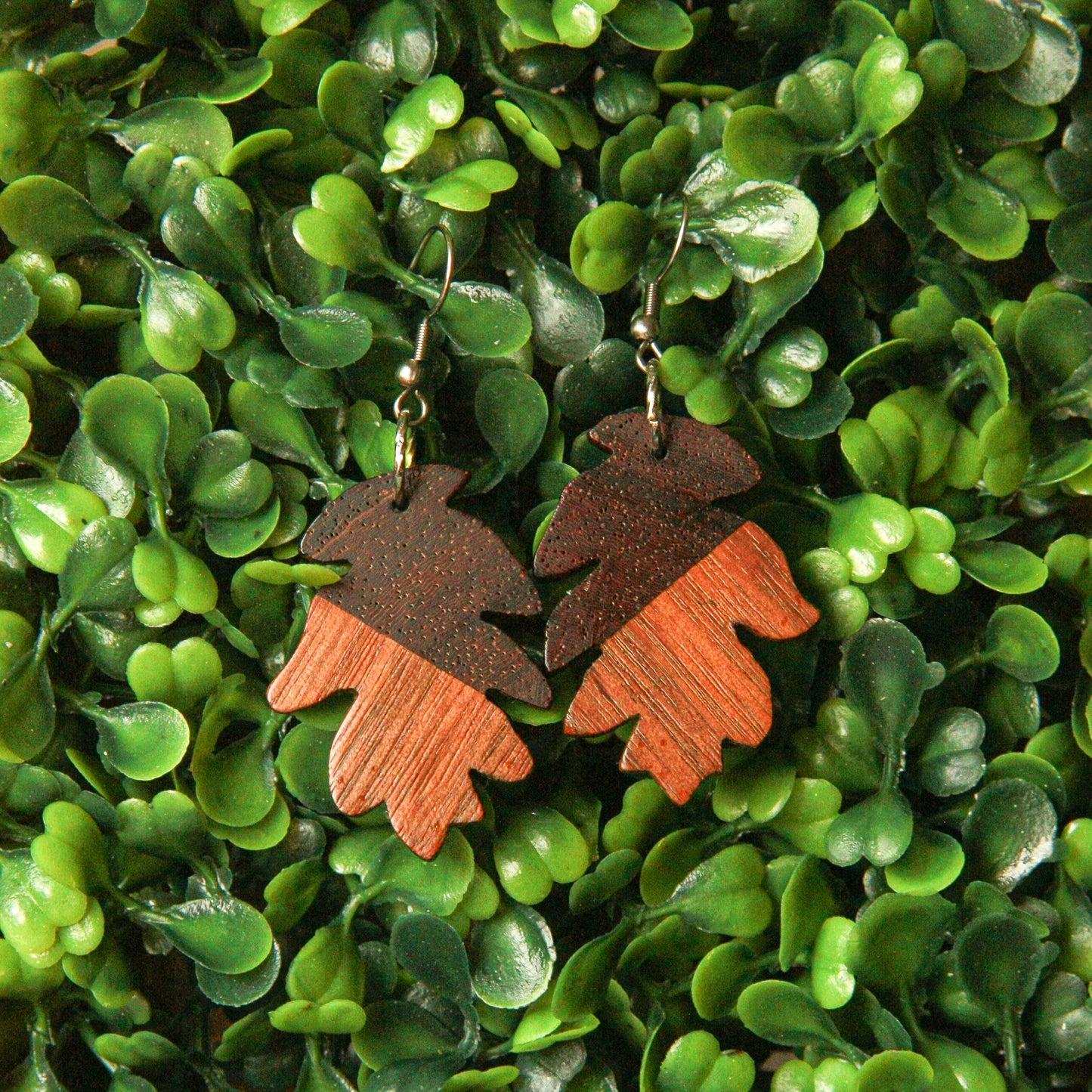 Purple Heart & Walnut Leaf Earrings