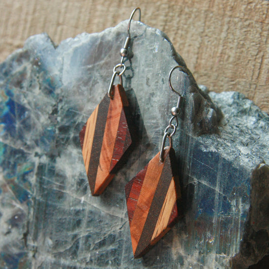 Hickory, Purple Heart, Ebony, Olive Wood & Padauk Earrings