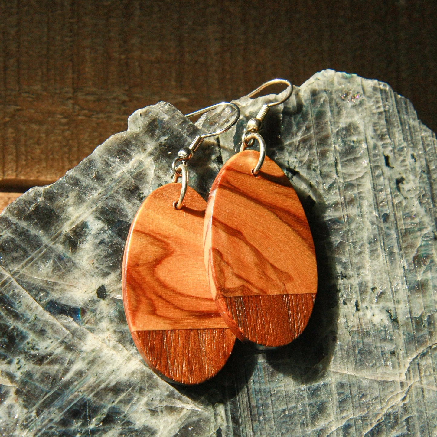 Olive Wood & 1890's Walnut Earrings