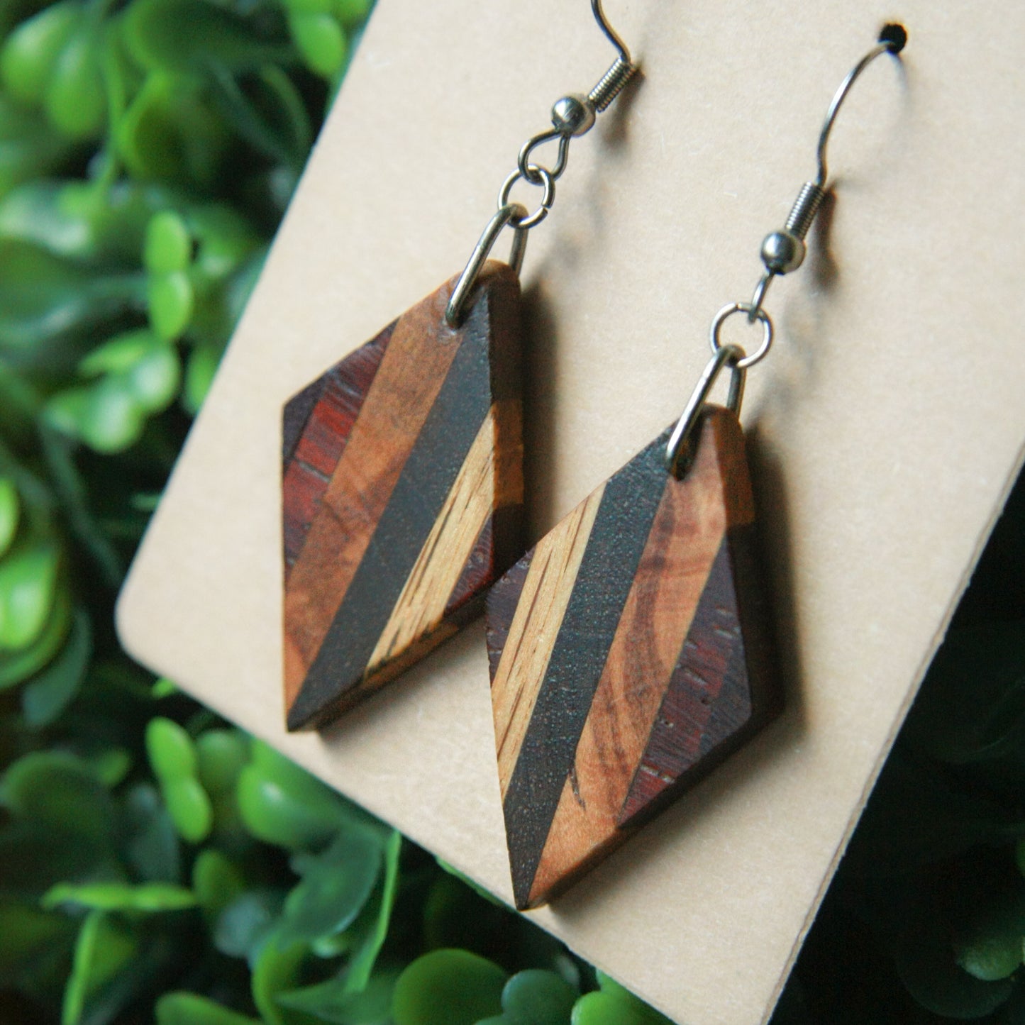 Hickory, Purple Heart, Ebony, Olive Wood & Padauk Earrings