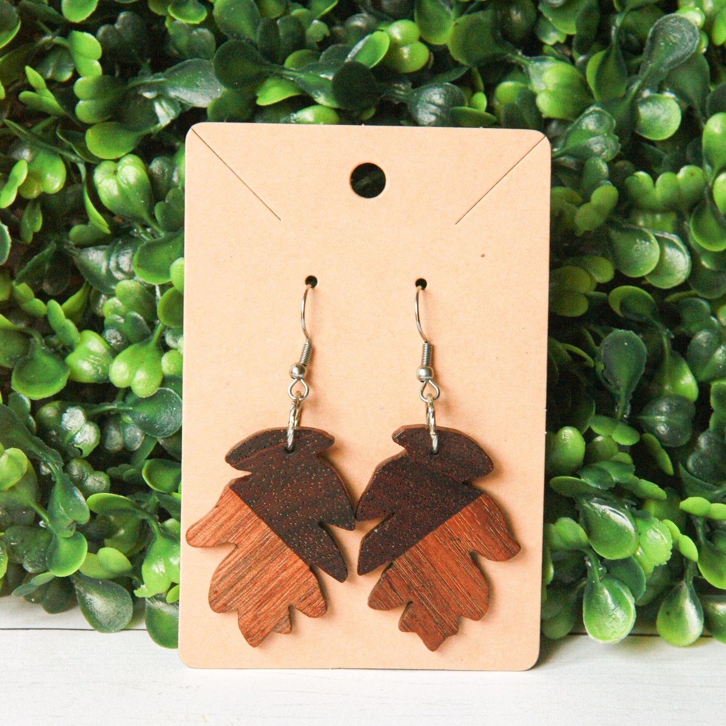 Purple Heart & Walnut Leaf Earrings