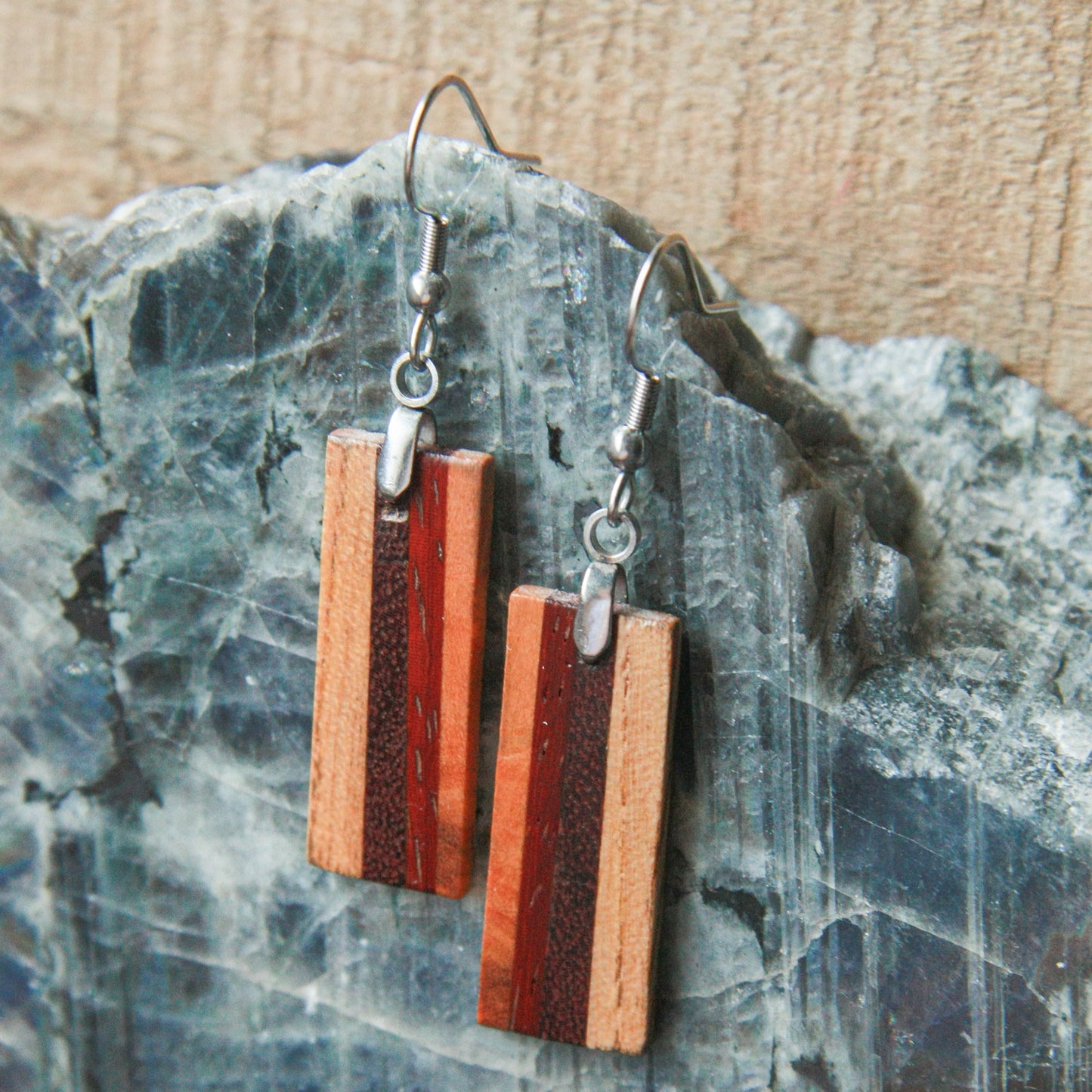 Hickory, Purple Heart, Padauk, Olive Wood Earrings