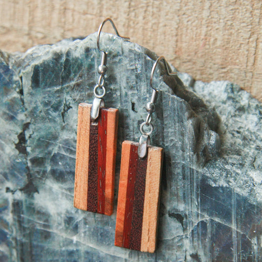 Hickory, Purple Heart, Padauk, Olive Wood Earrings