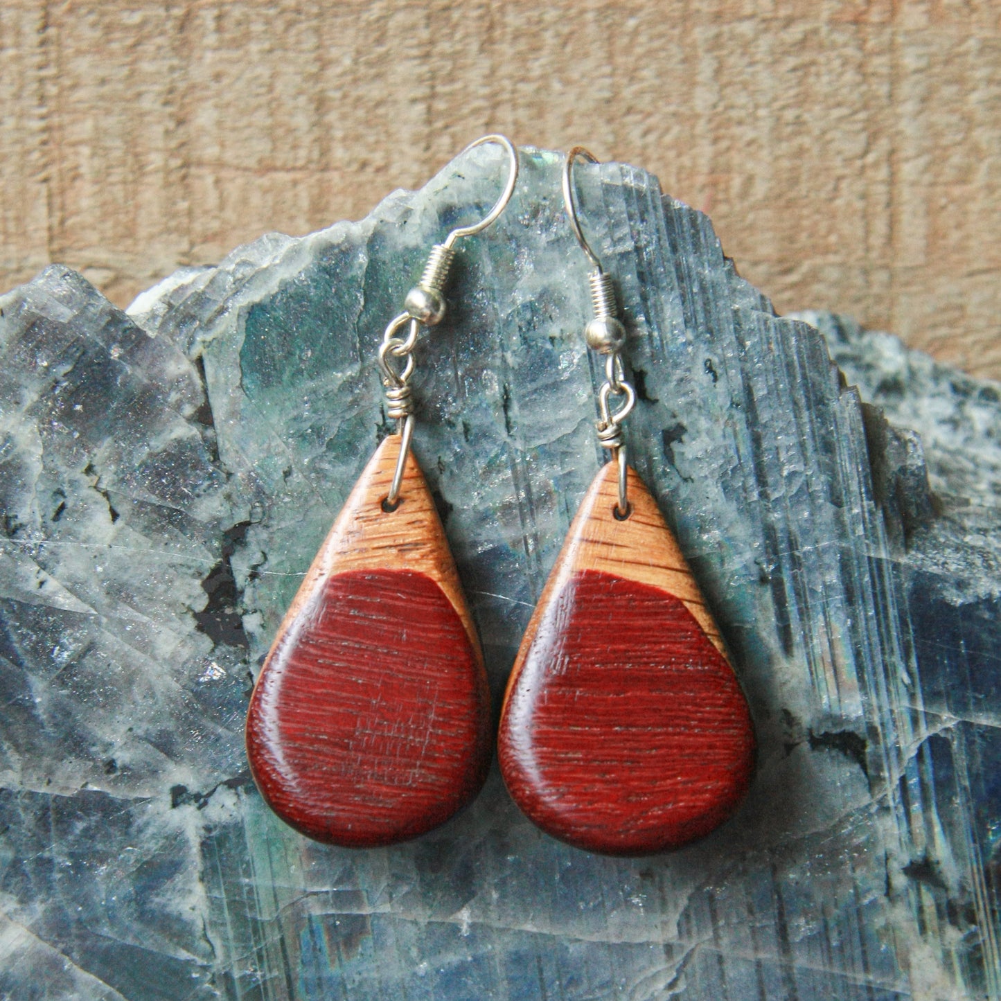 Purple Heart & Oak Earrings