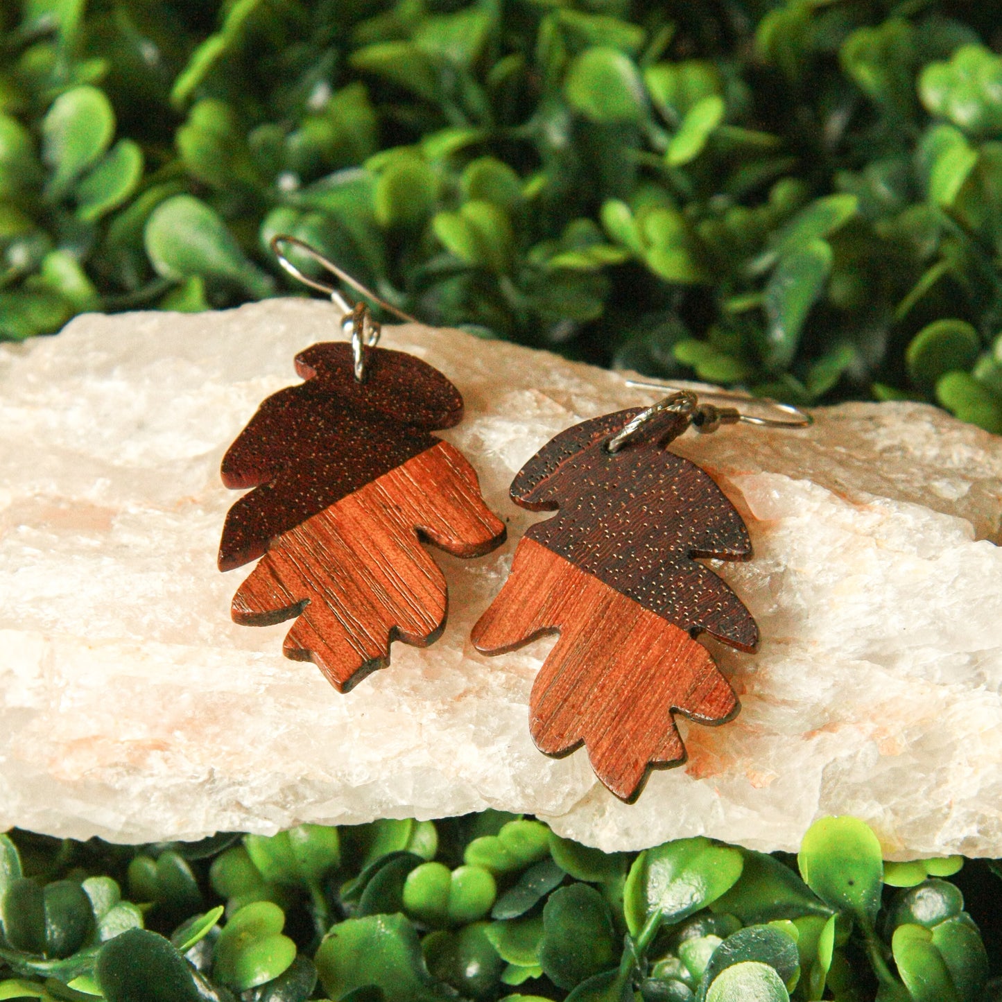 Purple Heart & Walnut Leaf Earrings