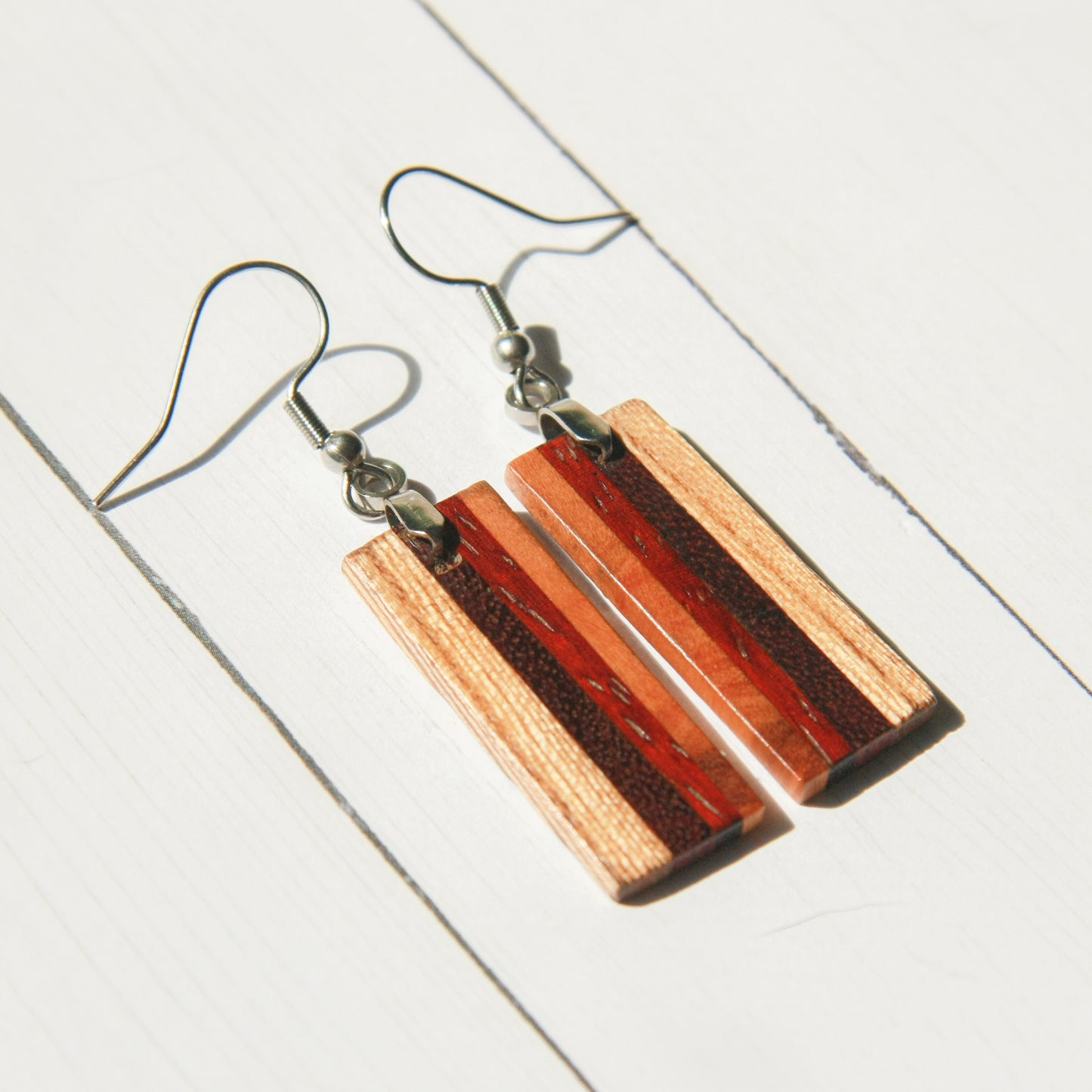 Hickory, Purple Heart, Padauk, Olive Wood Earrings