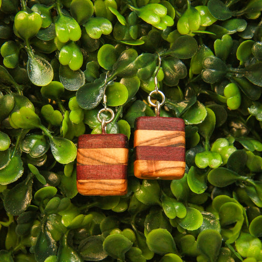 Purple heart & Olivewood Striped Earrings