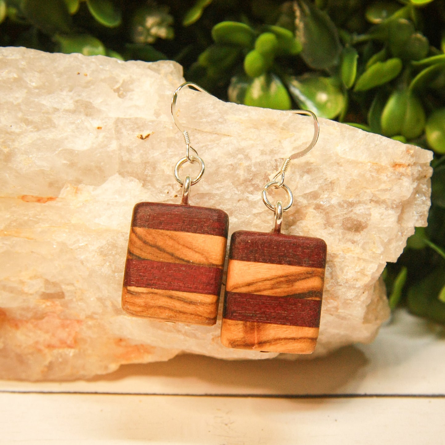 Purple heart & Olivewood Striped Earrings