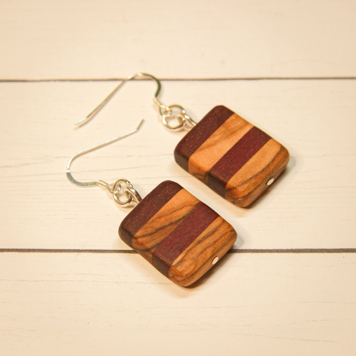 Purple heart & Olivewood Striped Earrings