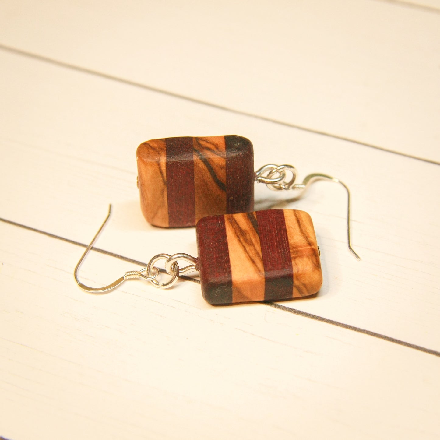 Purple heart & Olivewood Striped Earrings