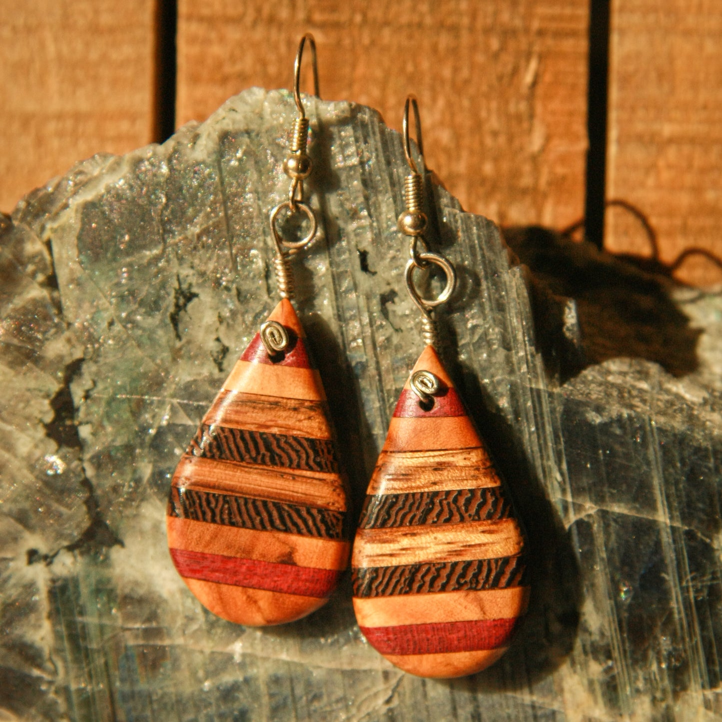 Olivewood, Purple Heart, 1890 Walnut and Wenge Wood Earrings