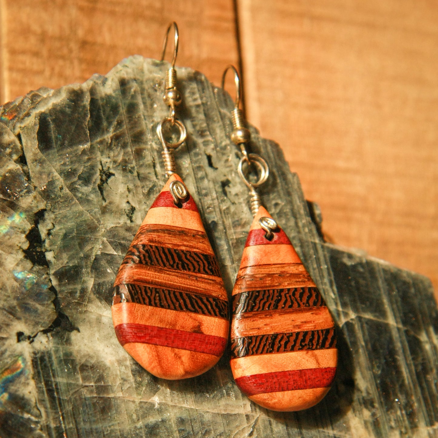 Olivewood, Purple Heart, 1890 Walnut and Wenge Wood Earrings