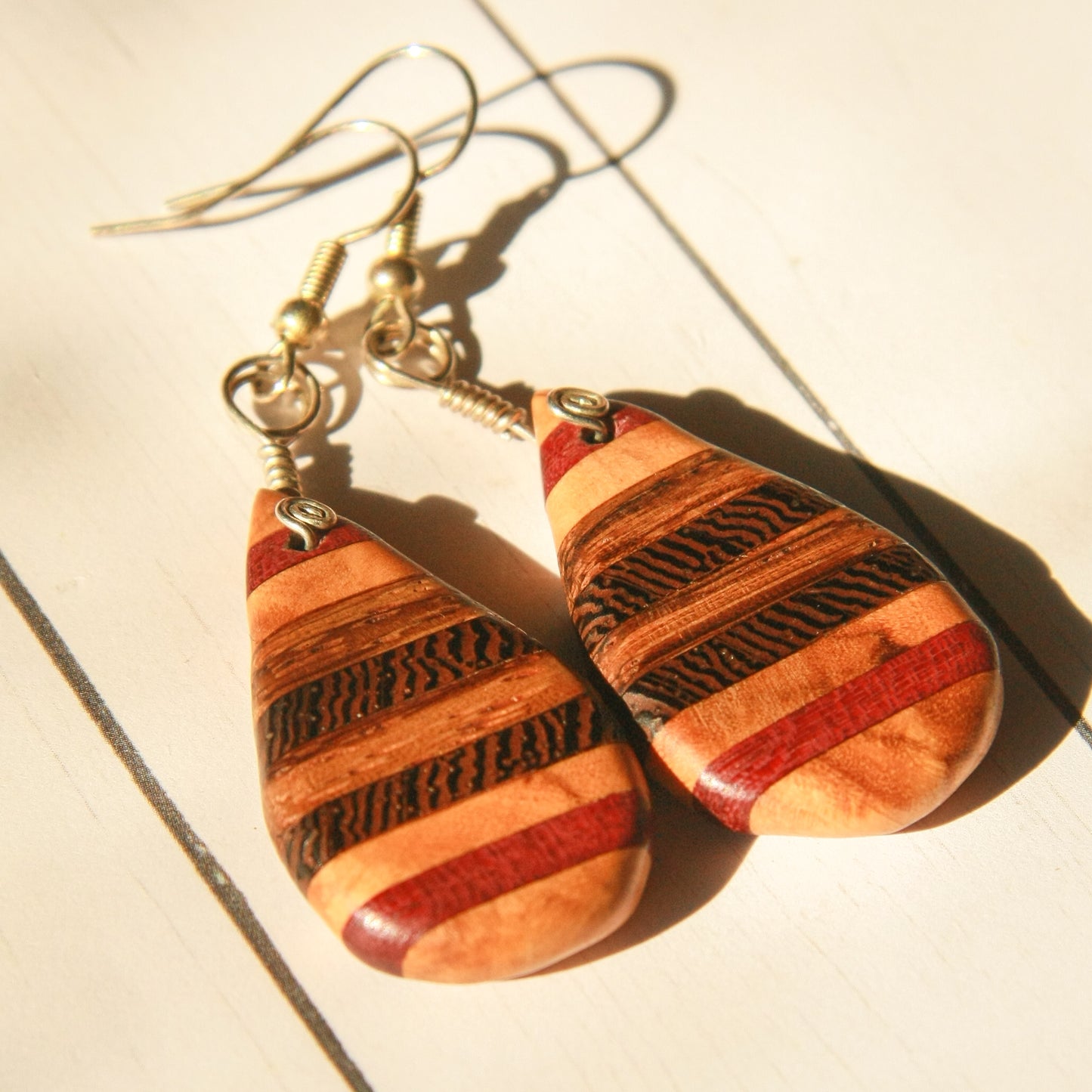 Olivewood, Purple Heart, 1890 Walnut and Wenge Wood Earrings