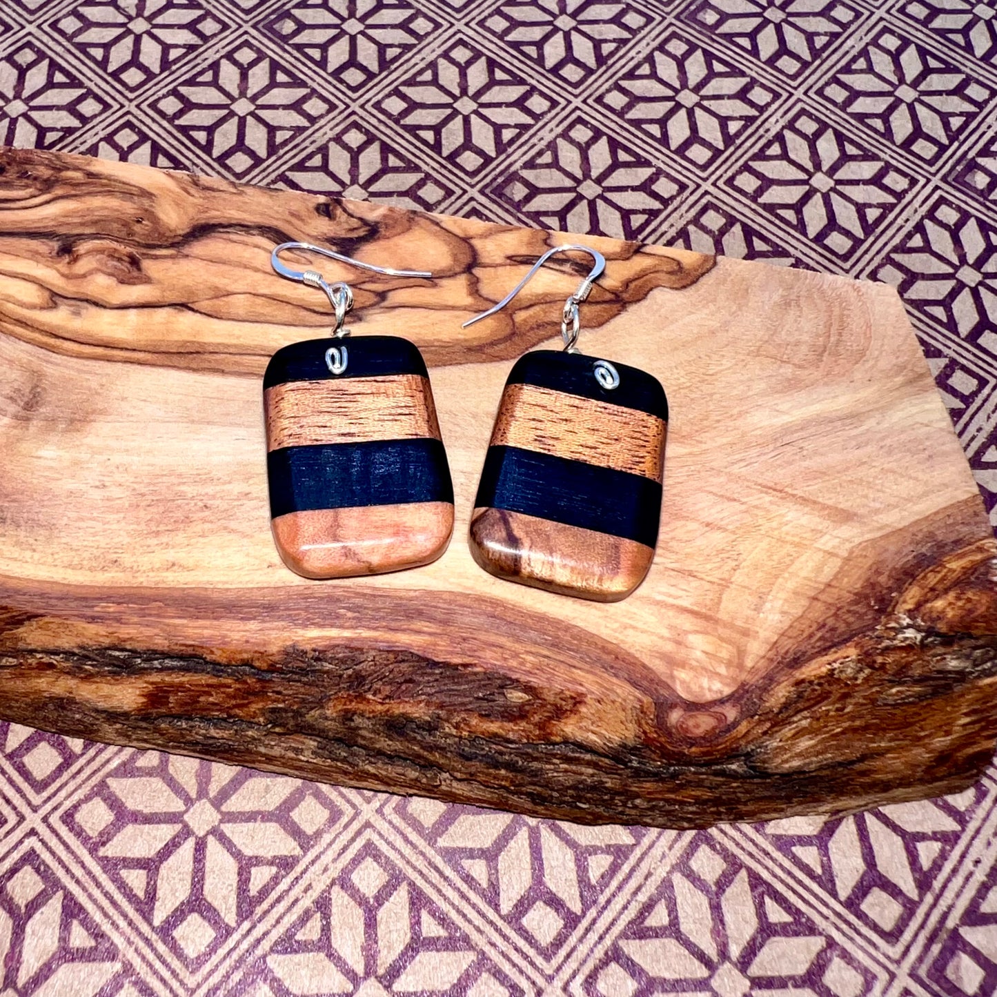 Ebony, Redwood & Olivewood Wood Earrings
