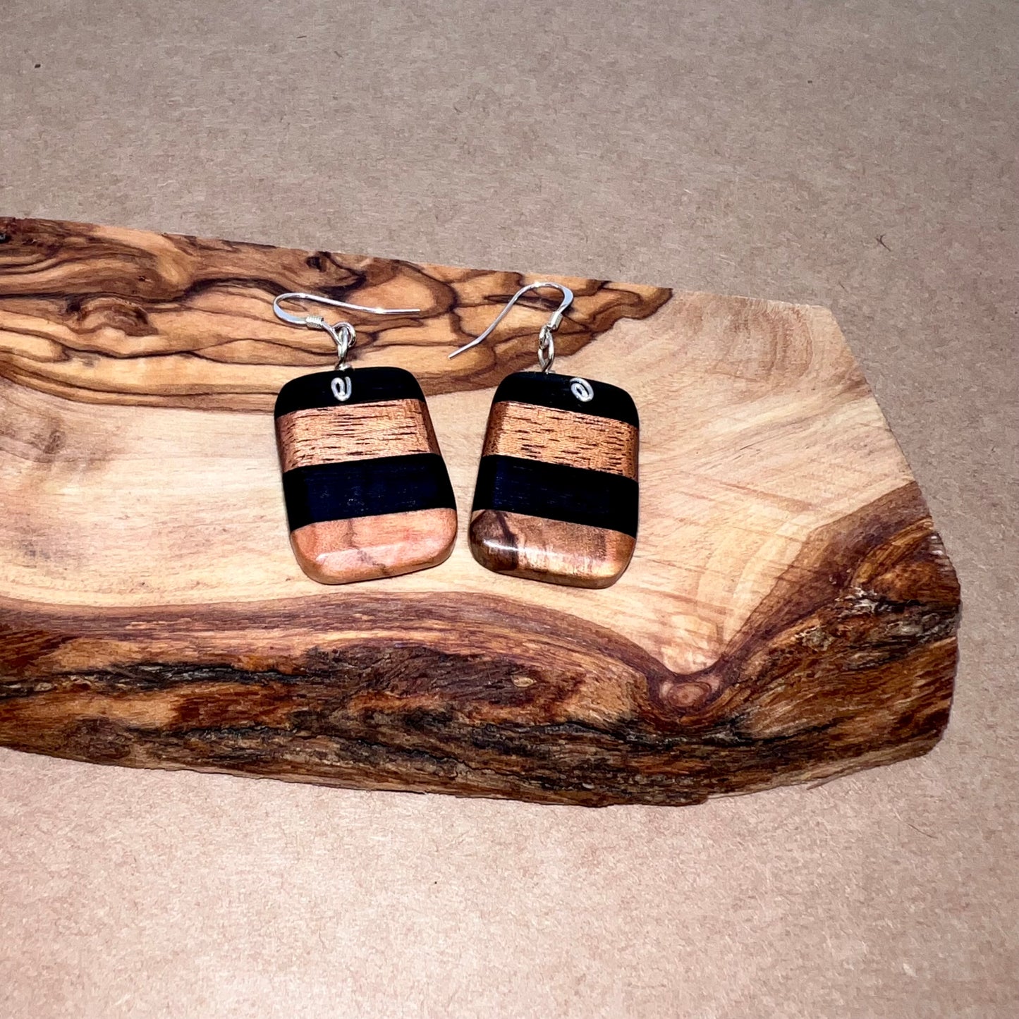Ebony, Redwood & Olivewood Wood Earrings