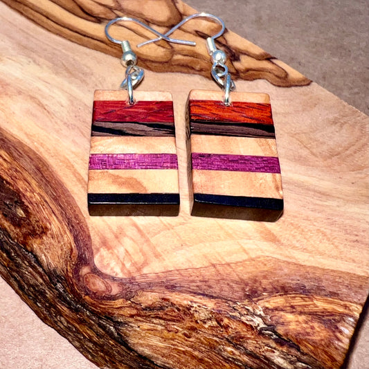 Olivewood, Padauk, Wengewood, Purple heart & Ebony Wood Earrings