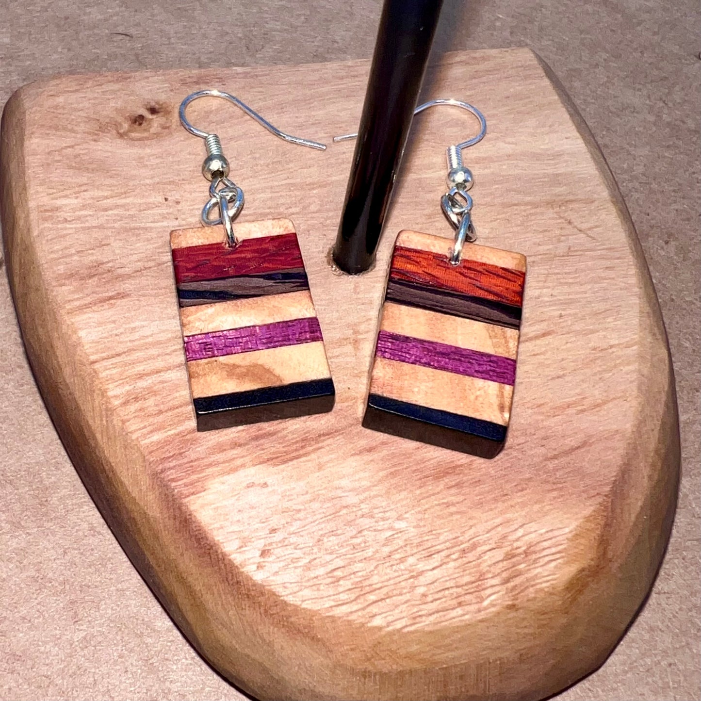 Olivewood, Padauk, Wengewood, Purple heart & Ebony Wood Earrings