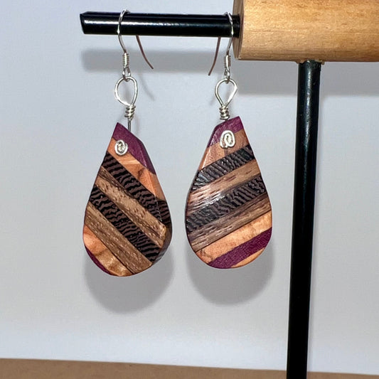 Purple heart, Olivewood, Wengewood & Oak Wood Earrings