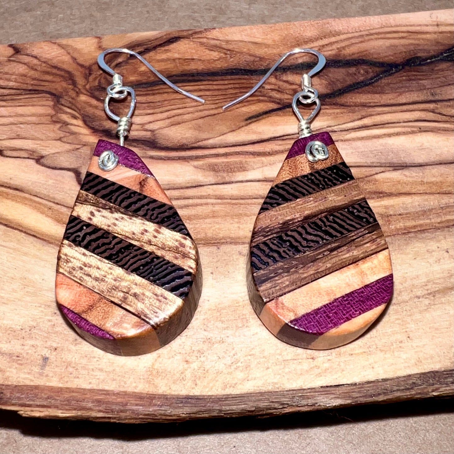 Purple heart, Olivewood, Wengewood & Oak Wood Earrings