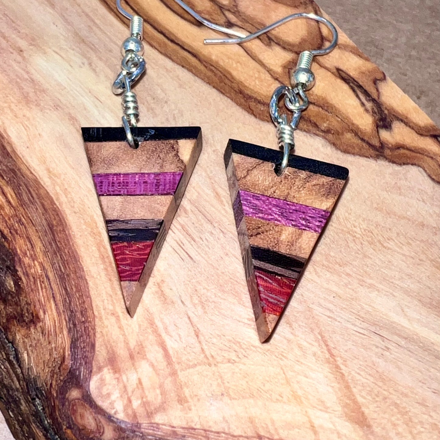 Ebony, Olivewood, Purple Heart, Padauk Earrings