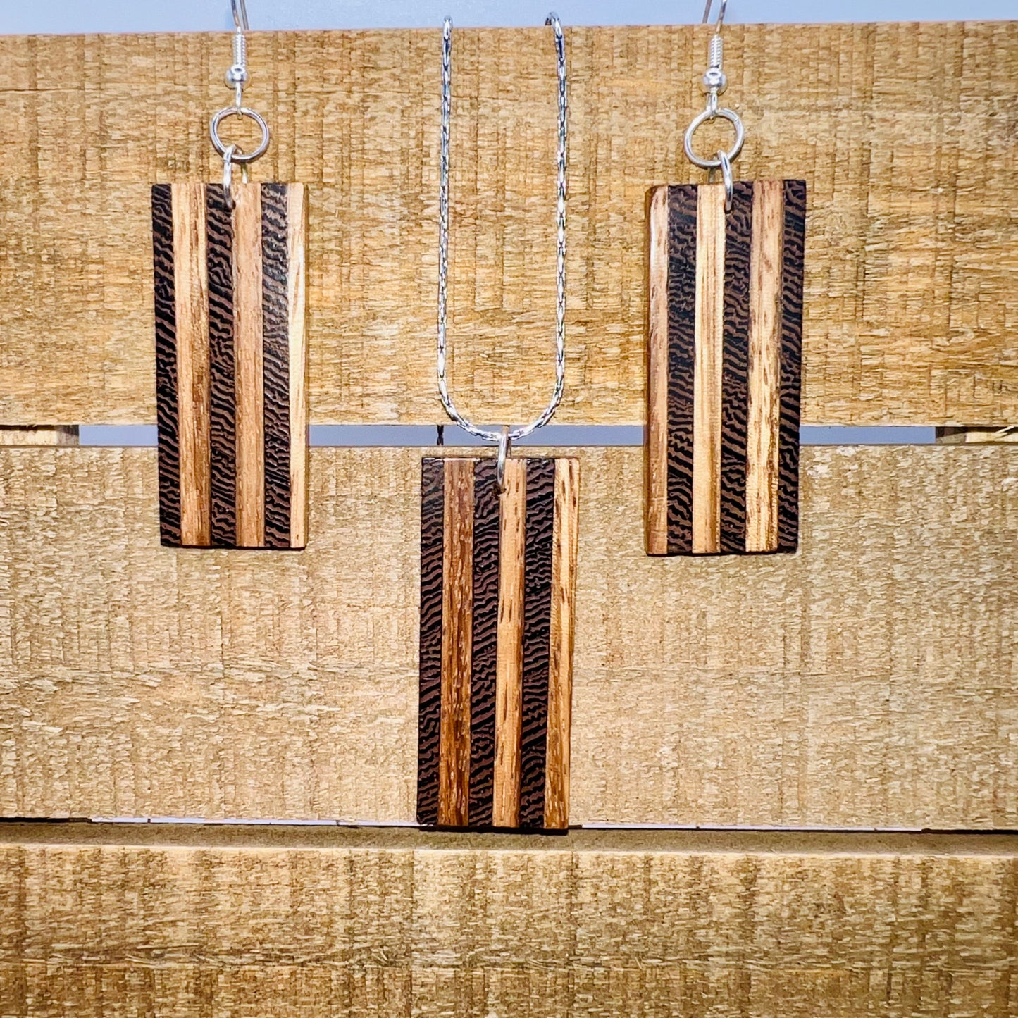 Wengewood & Oak Wood Earrings & Pendant