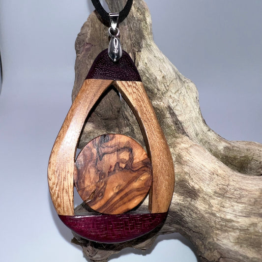 Purple Heart, Olive Wood & Oak Wood Pendant