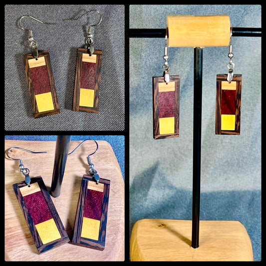 Olive Wood, Padauk, Yellow Heart & Wenge Wood Wood Earrings