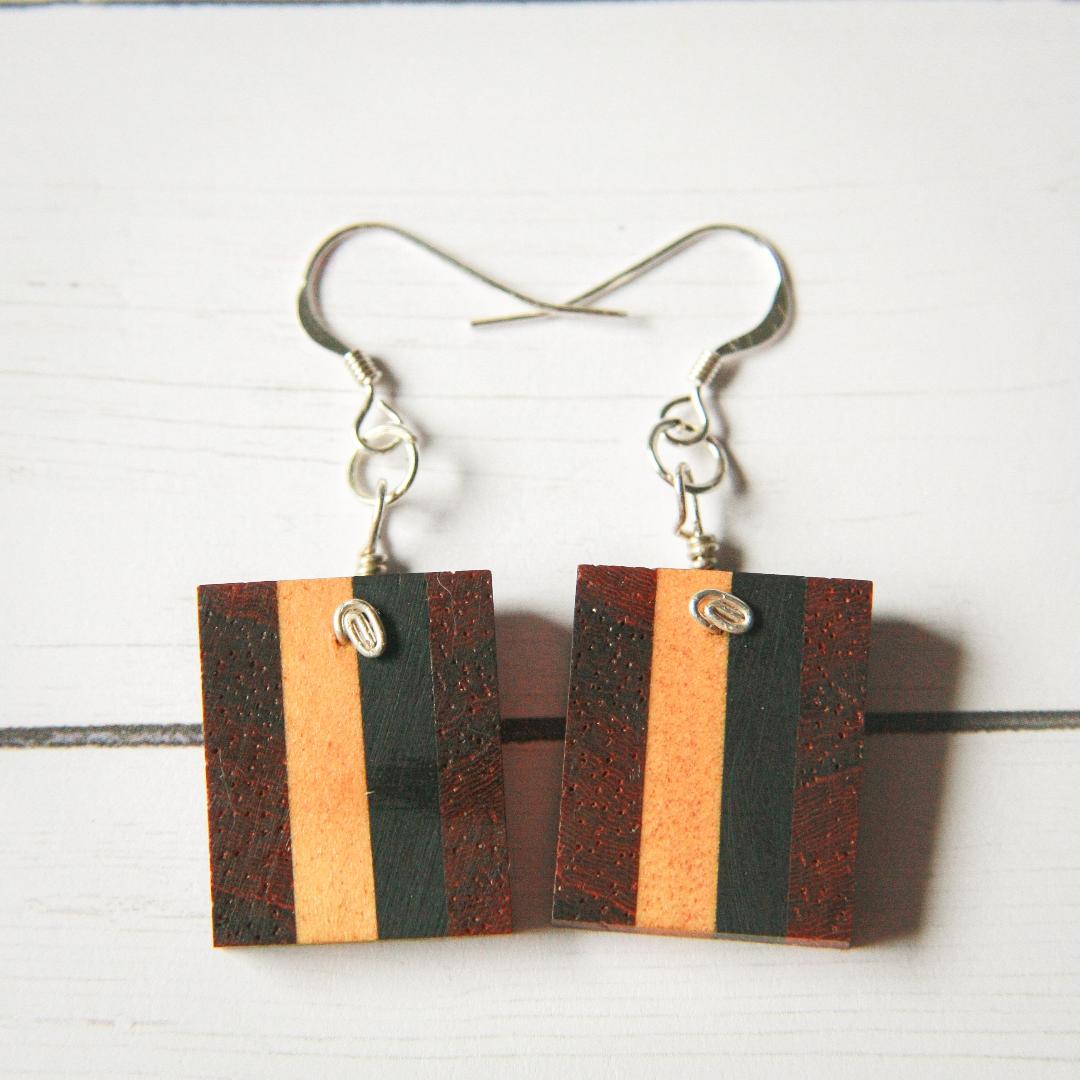 Padauk, Yellow Heart, Ebony Earrings