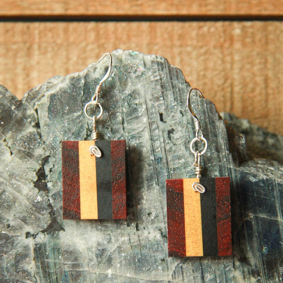 Padauk, Yellow Heart, Ebony Earrings